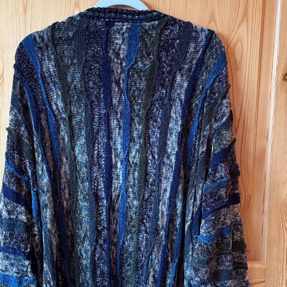 Vintage 90s Tundra Canada Sweater 3XLT XXXLT Coogi Style 3D Knit Blue Brown - Picture 9 of 12